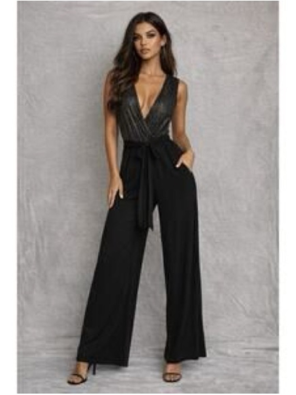 🔲NEW! TAHARI Sleeveless Sparkle Wide Leg Jumpsuit